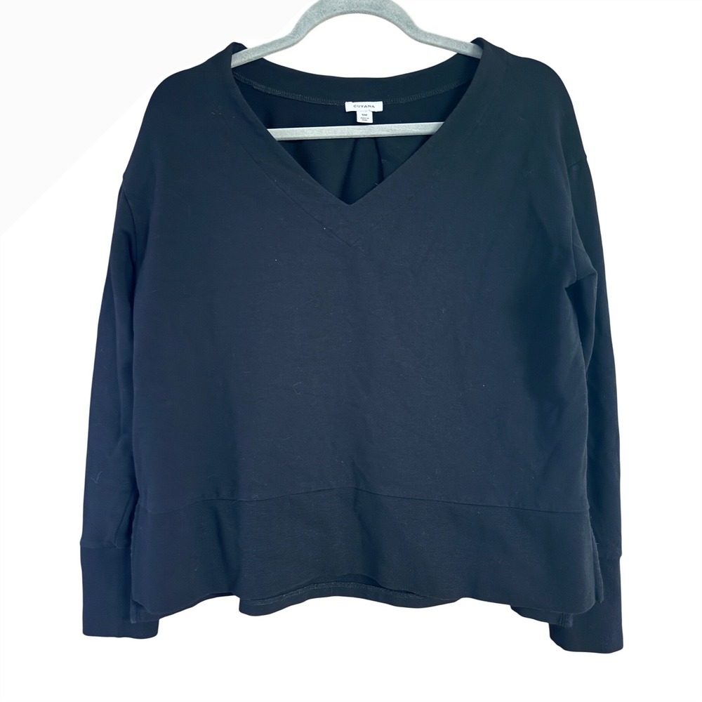 Cuyana Black V-Neck Organic Pima Cotton Modal Long Sleeve Top Small